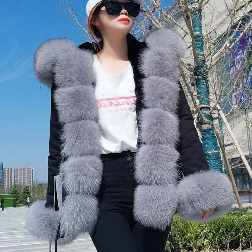 New Parka Winter Jacket Women Real Fox Fur Coat Big Natural