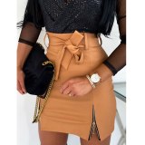 Sexy Women Black PU Leather Pencil Bodycon Skirt AP0069710