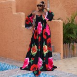 African Print Evening Dresses For Women  New Off Shoulder Party Vacation Long Dress P012132