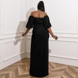 Plus Size Elegant Evening Dresses For Women African Black Sequin Long Dress P002031