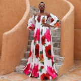 African Print Evening Dresses For Women  New Off Shoulder Party Vacation Long Dress P012132