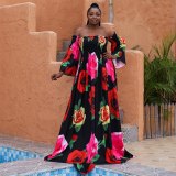 African Print Evening Dresses For Women  New Off Shoulder Party Vacation Long Dress P012132