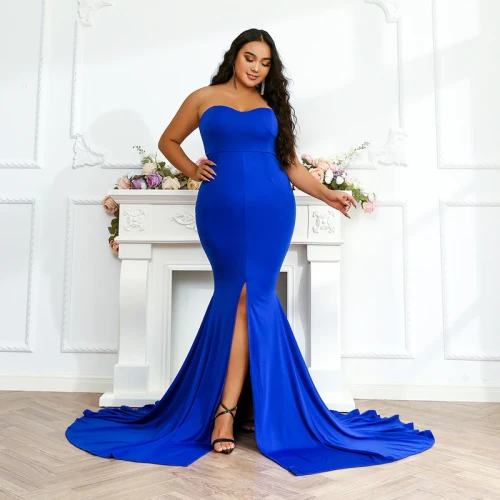 Fashion Simple Strapless Split Plus Size Evening Dresses P020314