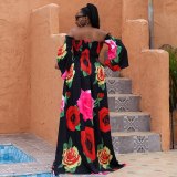 African Print Evening Dresses For Women  New Off Shoulder Party Vacation Long Dress P012132