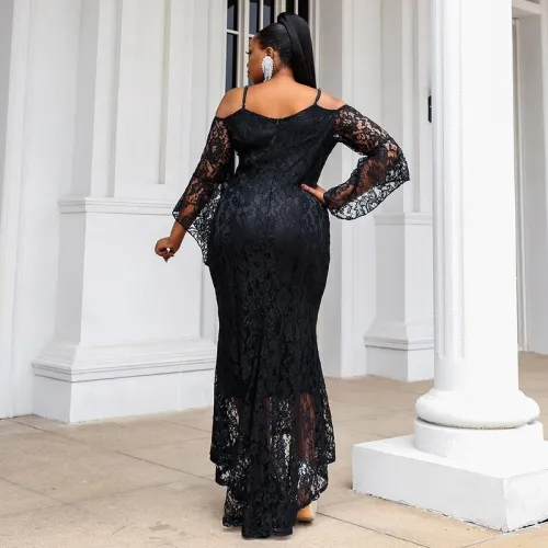 Women Party Sexy Lace Long Dress Plus Size Ladies African Dress  P0097108