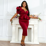 Plus Size Evening Dresses Luxury for Women Mermaid Long Sleeve Ball Gowns V-neck P001425