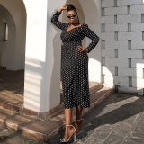 Temperament V-Neck Wave Point Long Dress For African Women Plus Size Party Evening Dress P0019210