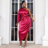 Women Rose Red Elegant Celebrity Holiday Dress P0116