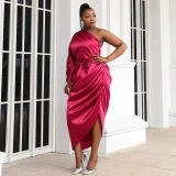 Women Rose Red Elegant Celebrity Holiday Dress P0116