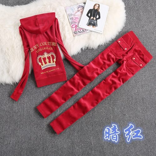 Spring and Autumn Crown Gold Velvet Sports Suit Ladies Leisure Yoga Wear Two-piece 721829