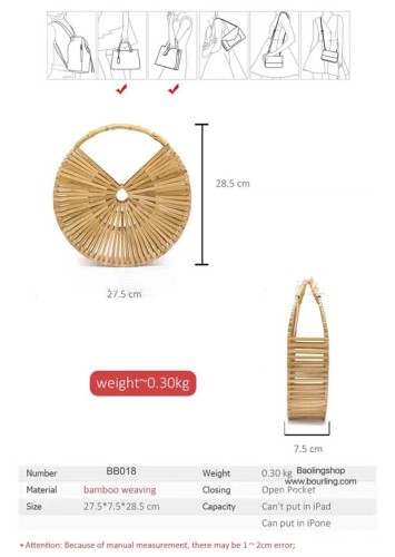 New portable bamboo woven bag beach creative bamboo bag ins super fire empty rattan Hollow Out bag