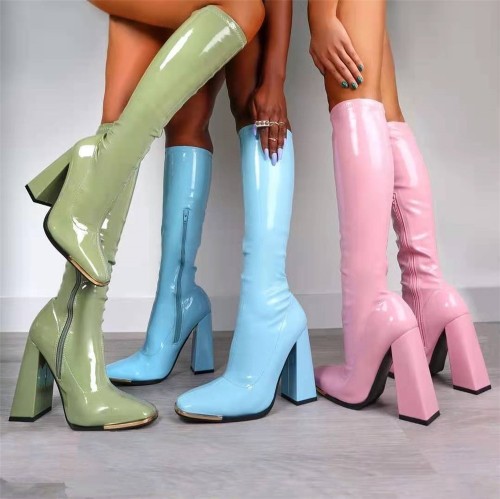 Wholesale Leather Winter Boots Women Shoes Square Heel Knee High Women Boots