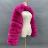 Fashion Winter High Quality Short Faux Fox Fur Coat Women Long Sleeve Warm Jackets 0023647