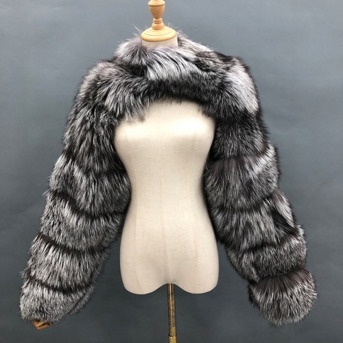 Fashion Winter High Quality Short Faux Fox Fur Coat Women Long Sleeve Warm Jackets 0023647