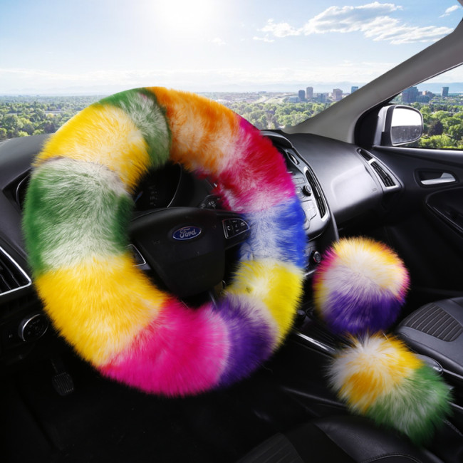 3PCS Fur Steering Wheel Cover Set 021200011