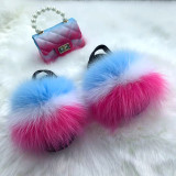 One Set Fur slides with small handbags All colors Different Styles Kids Adult Women Men Fur slides