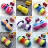 One Set Fur slides with small handbags All colors Different Styles Kids Adult Women Men Fur slides