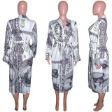 Women's Fashion personality casual Coat loose print long windbreaker Jacket Women S39002233
