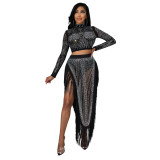 Autumn and winter new skirt set sexy diamond tassel dress set YF932738