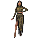 Autumn and winter new skirt set sexy diamond tassel dress set YF932738