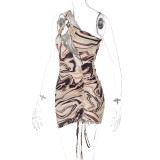 Women Summer Abstract Print Mini Dress Party Dress with DrawstringD17577586W