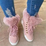 Warm Fur Boots  Winter New Round Toe Ladies Lace Up High Top Canvas Shoes