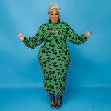 Plus-size women's leopard print dress two-piece set 2140213