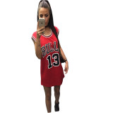 New women's summer round neck printed basketball dress CN014455
