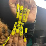 Beautiful bright yellow fake nails black bear fake nails AL66263814648798