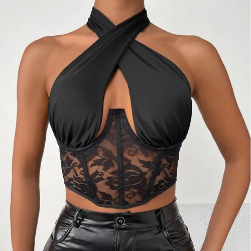 Women Summer Sexy Lace Stitching Tops M0928293