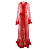 Sexy women see-through nightdress with gauze sexy feathered skirt