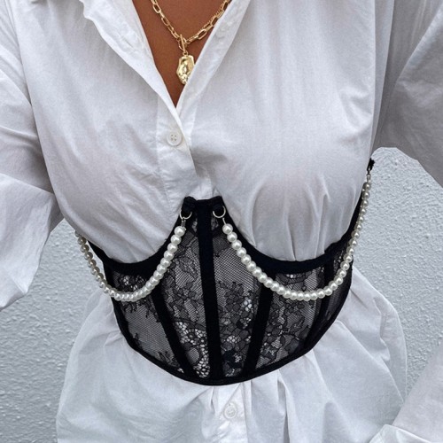 Fashion corset belt For Women transparent Lace Wide Belt F0897081