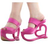 Retro Pink Open Toe Heart Heel Wedge Wedding Evening Slip-ons Sandals