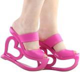 Retro Pink Open Toe Heart Heel Wedge Wedding Evening Slip-ons Sandals