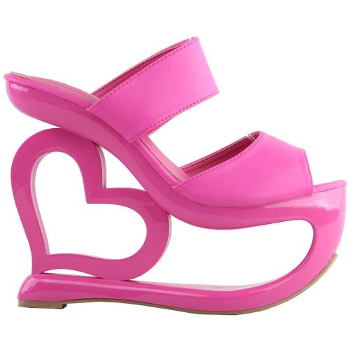 Retro Pink Open Toe Heart Heel Wedge Wedding Evening Slip-ons Sandals