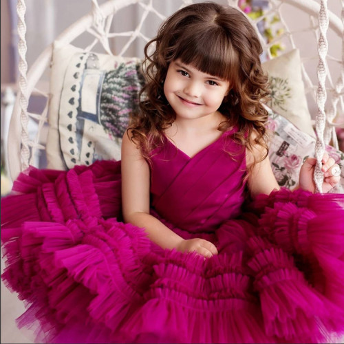 Fashion children sleeveless gauze princess dress host runway dress D082435