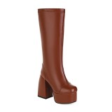 Autumn and winter fashion round head patent leather high heels boots large size women's shoes D211028697