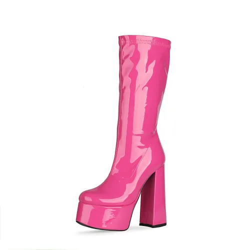 Fashion round head patent leather high heels candy color large size women's shoes HHSJ0718