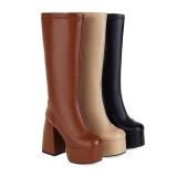 Autumn and winter fashion round head patent leather high heels boots large size women's shoes D211028697