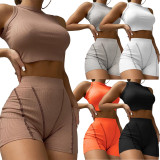 New style women's round neck vest high waist shorts leisure two sets Q22S803546