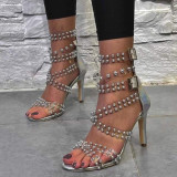 New Women's High-heeled Sandals  Women's Sandals  with Transparent Rivet Sexy Black  Sandals  Women Shoes High Heel