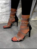 New Women's High-heeled Sandals  Women's Sandals  with Transparent Rivet Sexy Black  Sandals  Women Shoes High Heel