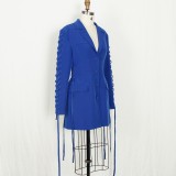 New Blazer Dress Women Elegant Fashion Luxury Blue  High Quality Blazer Clothes X271627