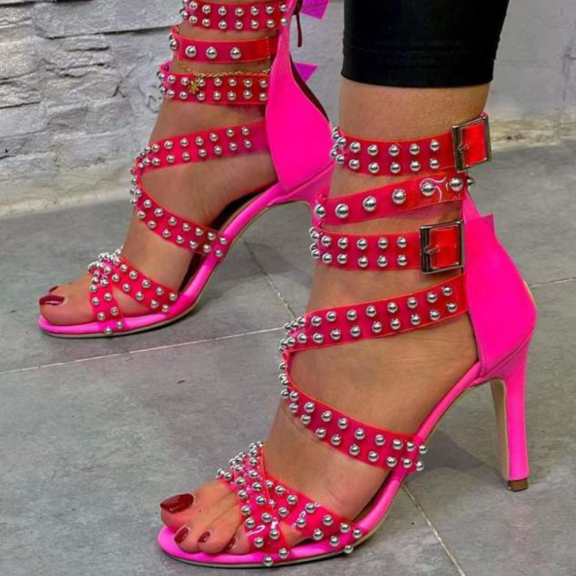 New Women's High-heeled Sandals  Women's Sandals  with Transparent Rivet Sexy Black  Sandals  Women Shoes High Heel