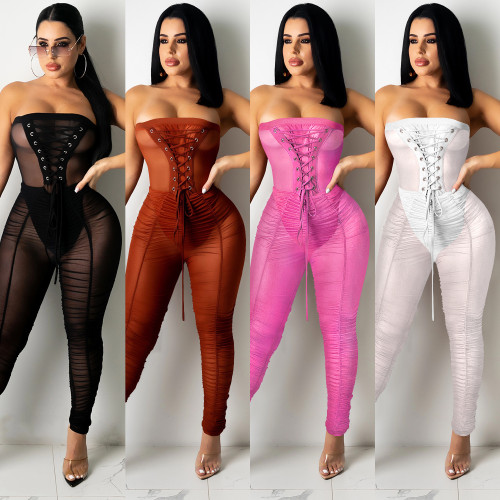 The new hot sale chest wrapped sexy see-through jumpsuit women's pants X518394