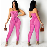 The new hot sale chest wrapped sexy see-through jumpsuit women's pants X518394