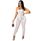 The new hot sale chest wrapped sexy see-through jumpsuit women's pants X518394