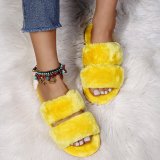 New Women leopard-print fur-hair slippers one - line flat slippers YJT -21627