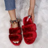 New Women leopard-print fur-hair slippers one - line flat slippers YJT -21627