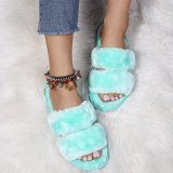 New Women leopard-print fur-hair slippers one - line flat slippers YJT -21627